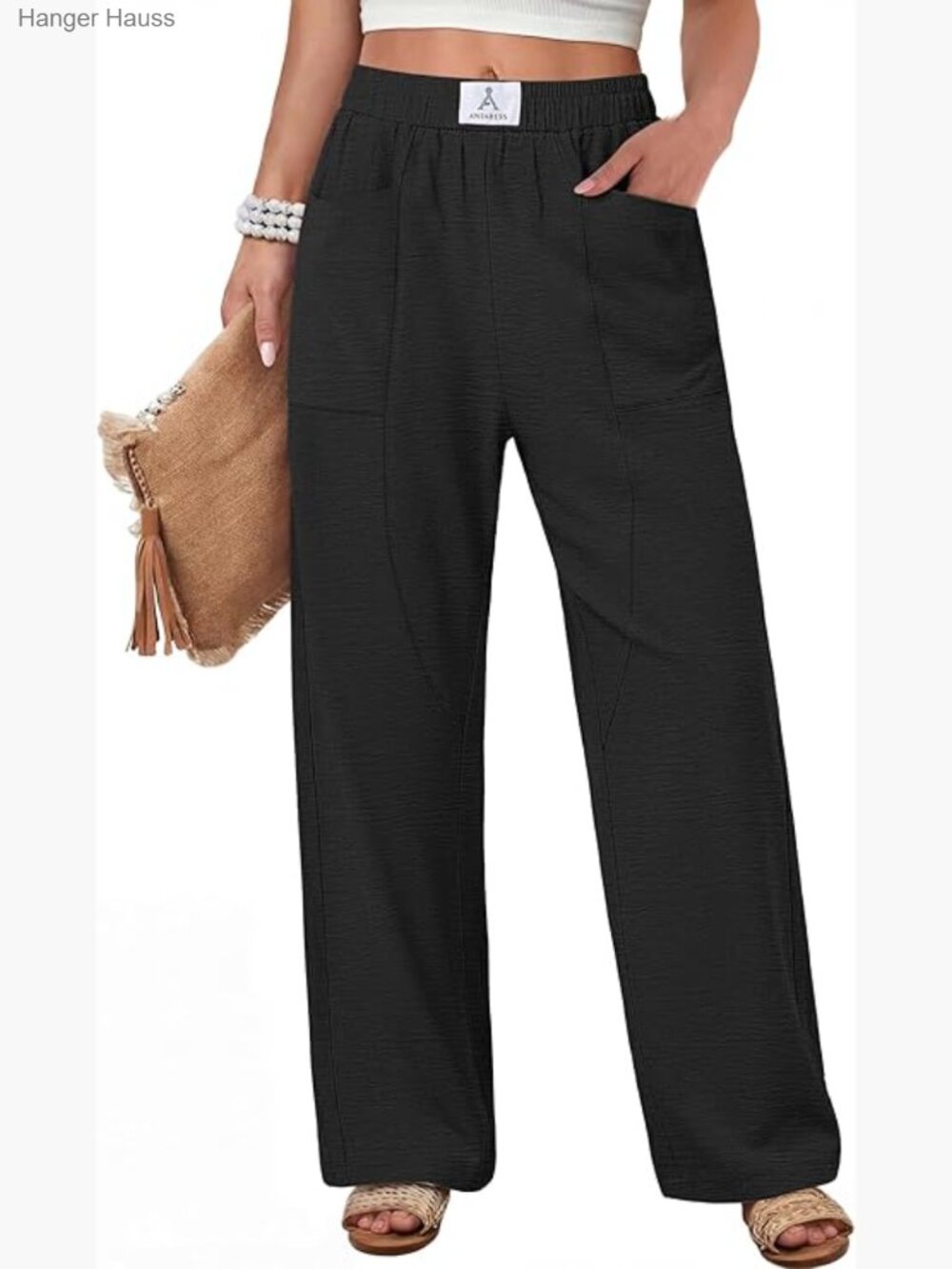 Straight Leg Lounge Pants High Waisted Elastic Waist with Pockets